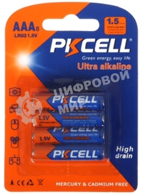 Щелочной/алкалиновый элемент питания PKCELL LR03-8B тип - AAА 8 шт в блистере