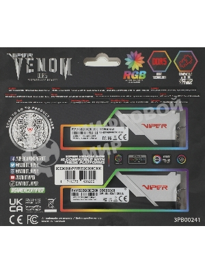 Оперативная память Patriot Viper Venom, DDR5, 32Gb (2x16Gb), 6000MHz, CL30, DIMM, с радиаторами, RGb, черный