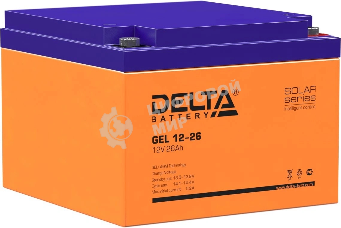 Аккумуляторная батарея Delta GEL 12-26 напряжение 12В, емкость 26А·ч (174х166х125мм)