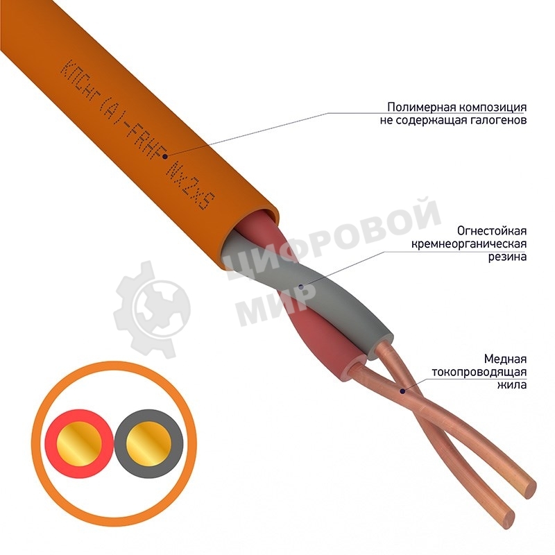 Кабель огнестойкий Rexant КПСнг(А)-FRHF 1x2x1,00 мм², бухта 200 м, 01-4918