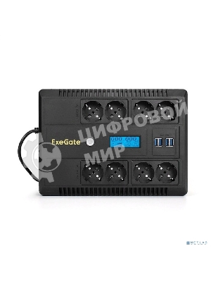 Источник бесперебойного питания ExeGate NEO Smart LHB-650.LCD.AVR.8SH.CH.RJ.USB 650VA/390W, LCD, AVR, 8*Schuko, RJ45/11, USB, 4*USB-порта для зарядки, черный