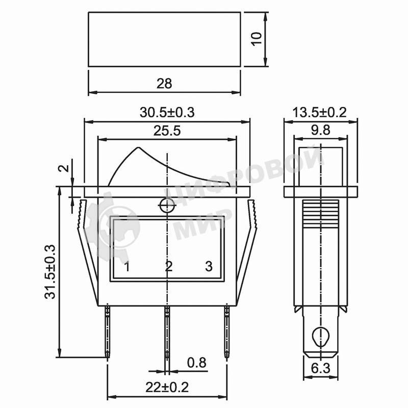 Выключатель клавишный Rexant 250V 15А (3с) ON-OFF красный с подсветкой
