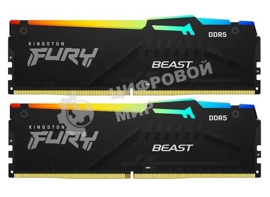 Оперативная память Kingston Fury Beast, DDR5, 64Gb (2x32Gb), 5200MHz, CL40, DIMM, с радиатором, RGB, черный