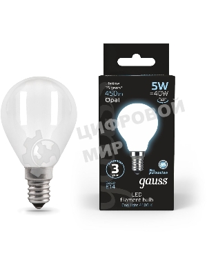 Лампа светодиодная Filament Шар E14 5Вт 4100К OPAL Gauss 105201205