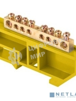 Шина нулевая N 6х9 8 отвер. латунь желт. изолятор на DIN-рейку PROxima EKF sn0-63-08-dz