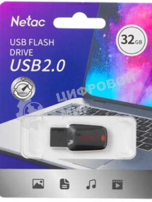Флешка USB Netac U197 (NT03U197N-032G-20BK), 32Gb, USB 2.0, R/W 25/10, черный/красный