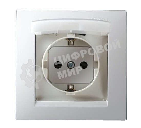 Розетка 1-м СП Simon15 с защ. крышкой защ. шторки с заземл. IP44 бел. Simon 1590450-030
