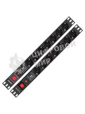 Блок розеток с сетевым фильтром (Surge Protect), защитой от перегрузки и разъемом подключения C14 ExeGate ServerPro PDU-19H702 Al-7S-C14-SW-O-SPD1 (19