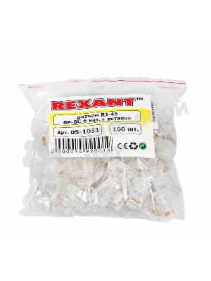 Разъем Rexant RJ-45(8P8C) под витую пару, UTP, категория 6, с вставкой