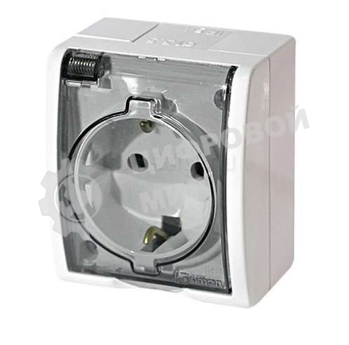 Розетка 1-м ОП Simon15 с защ. крышкой с заземл. IP54 белый Simon 1594445-030