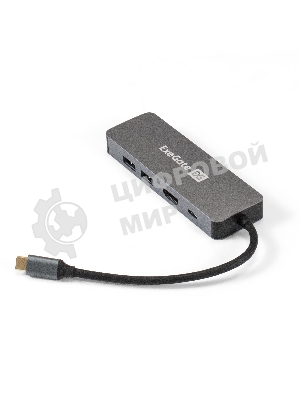 USB-концентратор ExeGate DUB-21C/PD/HL (кабель-адаптер USB Type-C --> 2xUSB3.0 + PD 100W + HDMI 4K@60Hz + Lan RJ45 10/100/1000Mb, Plug&Play, серая)