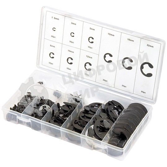 Набор стопорных колец Сибртех, D 1,5 - 22 мм, 300 предметов
