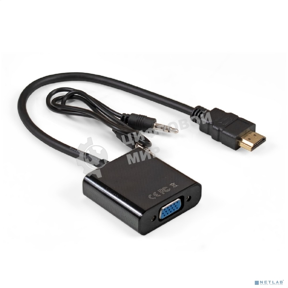 Кабель-переходник HDMI-VGA ExeGate EX-HDMIM-VGAF-3.5JackS-0.3 (19M/15F, 0,3м + аудио 3.5мм Jack M 0,5м) Преобразователь цифрового HDMI сигнала в VGA видео и стерео-аудио