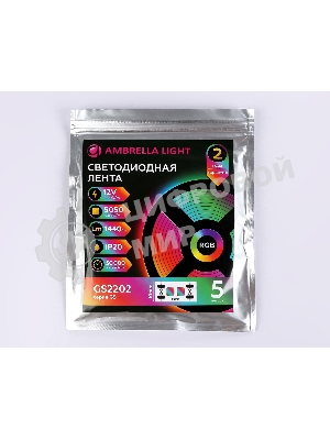 Светодиодная лента Ambrella light GS2202 5050 60Led/ 14.4 m/ 12V IP20 RGB/ 5000*10*1.87mm (4 конт.)