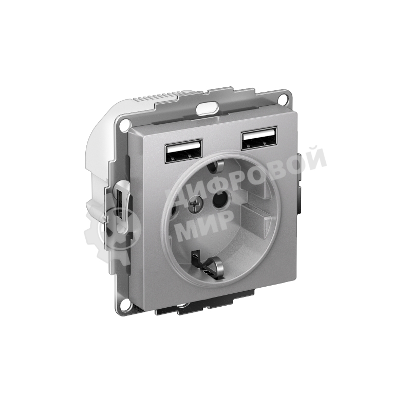 Розетка SE AtlasDesign Алюминий SO + USB A+A, 5В/2,4А, 2х5В/1,2А, механизм