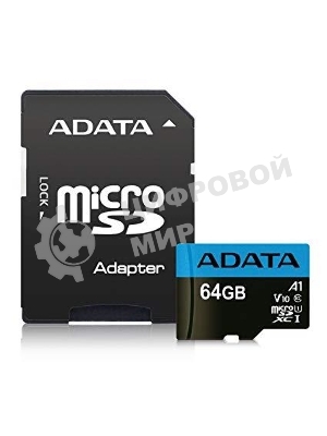 Флеш карта microSD 64Gb ADATA microSDHC Class 10 UHS-I A1 100/25 MB/s (SD адаптер)