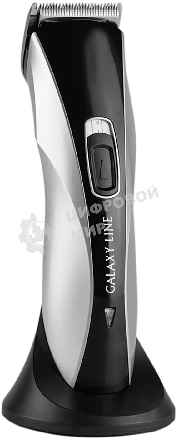 Набор для стрижки Galaxy Line GL 4155, черный с серебристым, лезвия из японской нержавеющей стали, индикатор работы и заряда, время непрерывной работы 45 мин, 4 насадки–расчески (3, 6, 9, 12 мм), эргономичный дизайн