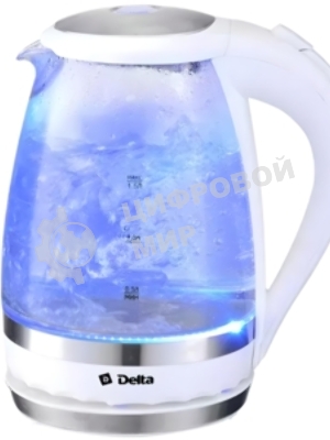 Чайник электрический Delta DL-1202 корпус из жаропрочного стекла, белый, 2200Вт, 1,5л