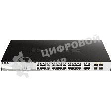Коммутатор D-Link DGS-1210-28P/FL1A, L2 Managed Switch with 24 10/100/1000Base-T ports and 4 100/1000Base-T/SFP combo-ports (24 PoE ports 802.3af/802.3at (30 W), PoE Budget 193 W).8K Mac address, 802.3x Flow Co
