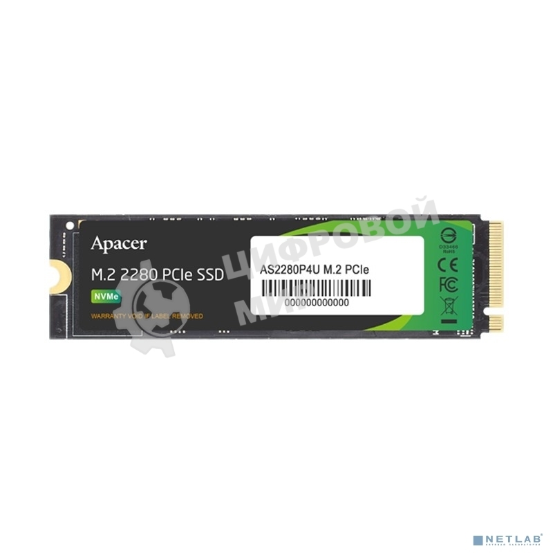 Накопитель SSD Apacer AS2280P4U, 1Tb, M.2 2280, PCIe 3.0 x4, NVMe, R/W 3500/3000