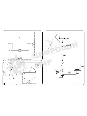 Люстра Ambrella light LH72371/5 DBS/WH темная латунь/белый E14/5 max 40W D680*720