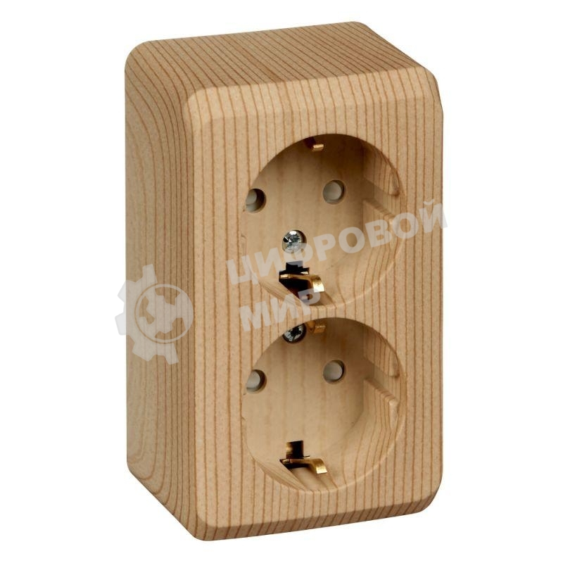 Розетка 2-м ОП Этюд Дача 16А защ. шторки с заземл. сосна SchE PA16-008D