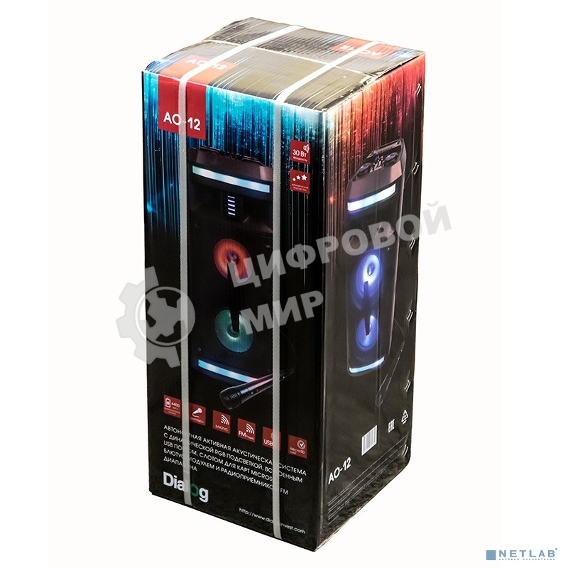 Караоке с микрофоном Dialog Oscar AO-12 1.0, 30W RMS, BT+FM+USB+SD+LED