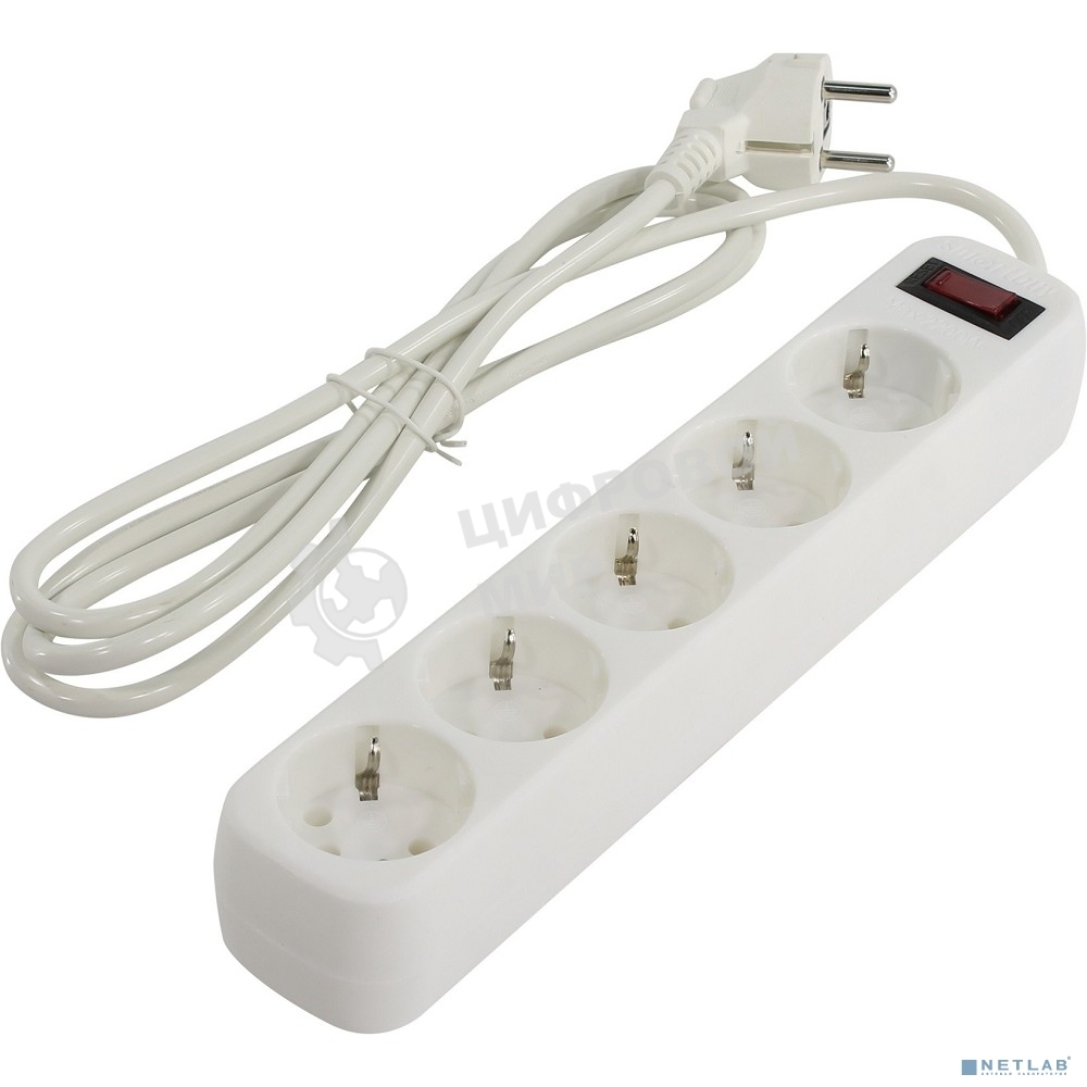 Сетевой фильтр Smartbuy SBSP-18-W Smartbuy One, 10А, 2 200 Вт, 5 розеток, длина 1,8 м, белый (SBSP-18-W)/45
