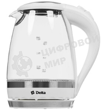 Чайник электрический Delta DL-1202 корпус из жаропрочного стекла, белый, 2200Вт, 1,5л