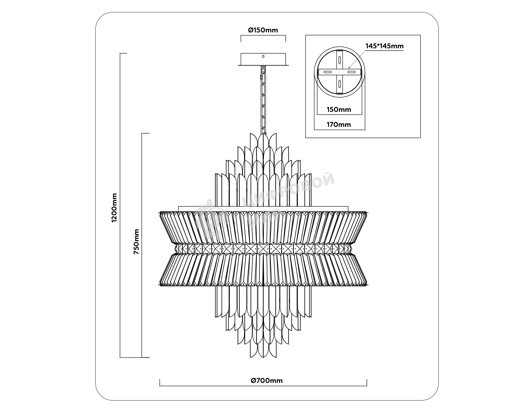 Люстра Ambrella light LH41026/18 BK/CL черный/прозрачный E14*18 max 40W D700*750