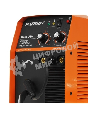 Полуавтомат сварочный инверторный PATRIOT WMA 175M MIG/MAG/MMA, полуавтоматическая сварка в среде газа (MIG/MAG) стальной и флюсовой проволокой 0.6/0.8 мм, сварка электродом (MMA) до 4мм, сварочный ток в режиме MIG: 40-170А; сварочный ток в режиме MMA: 40-170А; ПВ при макс. токе: 60%