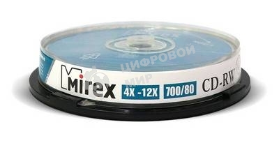Диск CD-RW Mirex 700 Mb, 12х, Cake Box (10), (10/300)