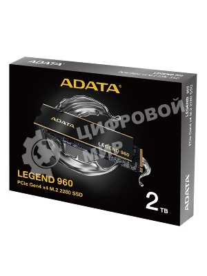 Накопитель SSD ADATA LEGEND 960, 2Tb, PCIe 4.0 x4, M.2 2280, NVMe, R/W 7400/6800, с радиатором