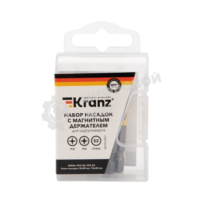 Набор насадок на шуруповерт Kranz PH2, PZ2 с магнитным держателем 50 мм, головка 8 мм, 10 мм (5 шт./уп.)