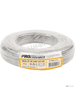 Кабель UTP PROconnect 4PR 24AWG, CCA, cat.5e, PVC, серый, бухта 50 м