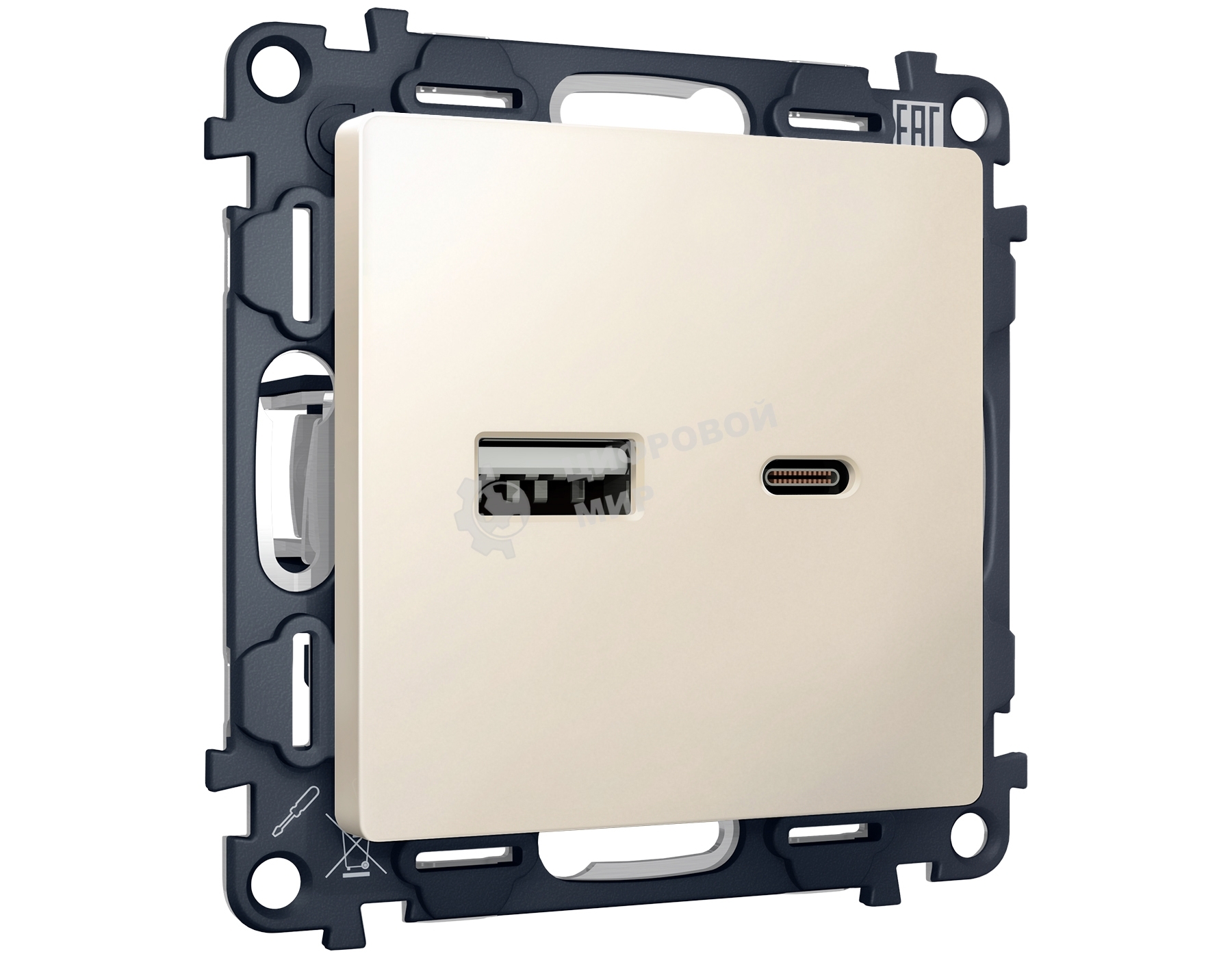 Комплект механизма розетки ALFA Бежевый матовый 2USB A+C 20W (быстрая зарядка) QUANT (AP3310, VM177) MA331010