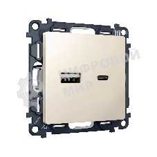 Комплект механизма розетки ALFA Бежевый матовый 2USB A+C 20W (быстрая зарядка) QUANT (AP3310, VM177) MA331010