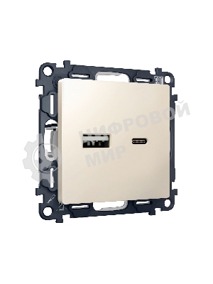 Комплект механизма розетки ALFA Бежевый матовый 2USB A+C 20W (быстрая зарядка) QUANT (AP3310, VM177) MA331010