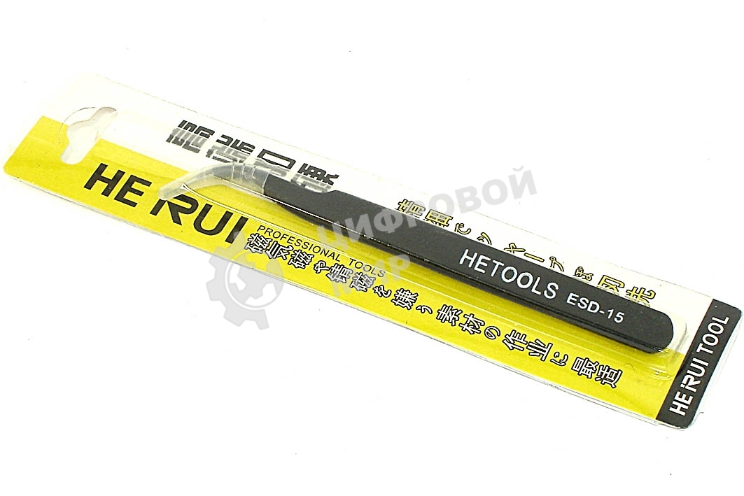 Пинцет HETOOLS ESD-15 изогнутый 120 мм черный