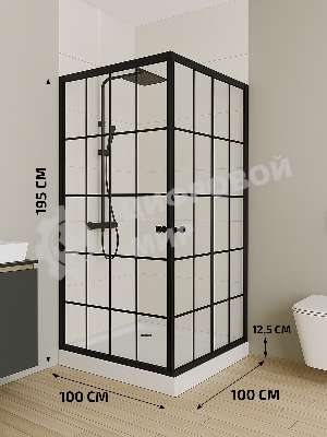 Душевой уголок квадратный BAU Stil square 100х100х195, с поддоном 12,5 см, закаленное стекло толщино