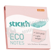 Блок самоклеящийся бумажный Stick`n ECO 21746 76x76 мм 100лист. 60г/м2 пастель розовый