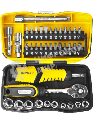 Биты и торцовые головки с трещоткой и воротком 39шт STAYER PROFI 25135-H39