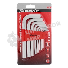 Набор ключей имбусовых Matrix HEX, 2–12 мм, CrV, 9 шт., короткие, сатин.