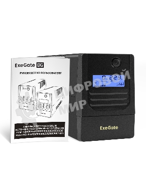 ИБП ExeGate Smart LB-600.LCD.AVR.2SH (600VA/360W, LCD, AVR, 2*Schuko, батарея 12V 7.2Ah, Black)