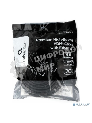 Кабель HDMI Cablexpert CC-HDMI4L-20M, 20м, v2.0, 19M/19M, серия Light, черный, позол.разъемы, экран, пакет