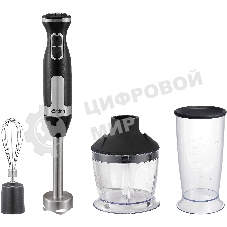 Блендер погружной Korting, кнопочное управление, 20 скоростей, 3 насадки, объем чаши 800 мл, турборежим, защита от перегрева/перегрузки, материал корпуса металл/пластик, мощность 1400 Вт, цвет черный