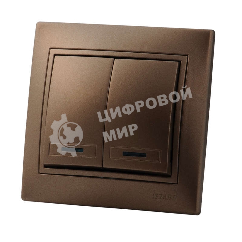 Выключатель 2-кл. СП Мира 10А IP20 с подсветкой свет. корич. перламутр LEZARD 701-3131-112