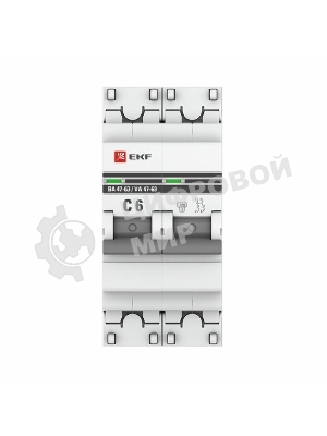 Выключатель автоматический модульный 2п C 6А 4.5кА ВА 47-63 PROxima EKF mcb4763-2-06C-pro
