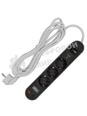 Фильтр сетевой СФ-03К 16А USB A+C 20Вт 3м 3х1,5мм2 черный