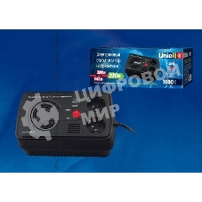 Стабилизатор напряжения UNIEL 9620 U-STR-1000/1 серия Standard Courage 1000 ВА Однофазный электронны(релейный) стабилизатор,номинальная мощность 1,0кВА,диапазон входного напряжения 145-280В,выходное напряжение 220+/-10%В,частота 50/60Гц,точность стабилизации 10%,Макс.ток 4,6А, 20мс. Размер: 213x125x92мм